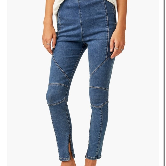 NWT We‎ the Free Bella Moto Mid Rise Skinny Side-Zipped Ankle Jeans in Prophecy - Picture 1 of 14